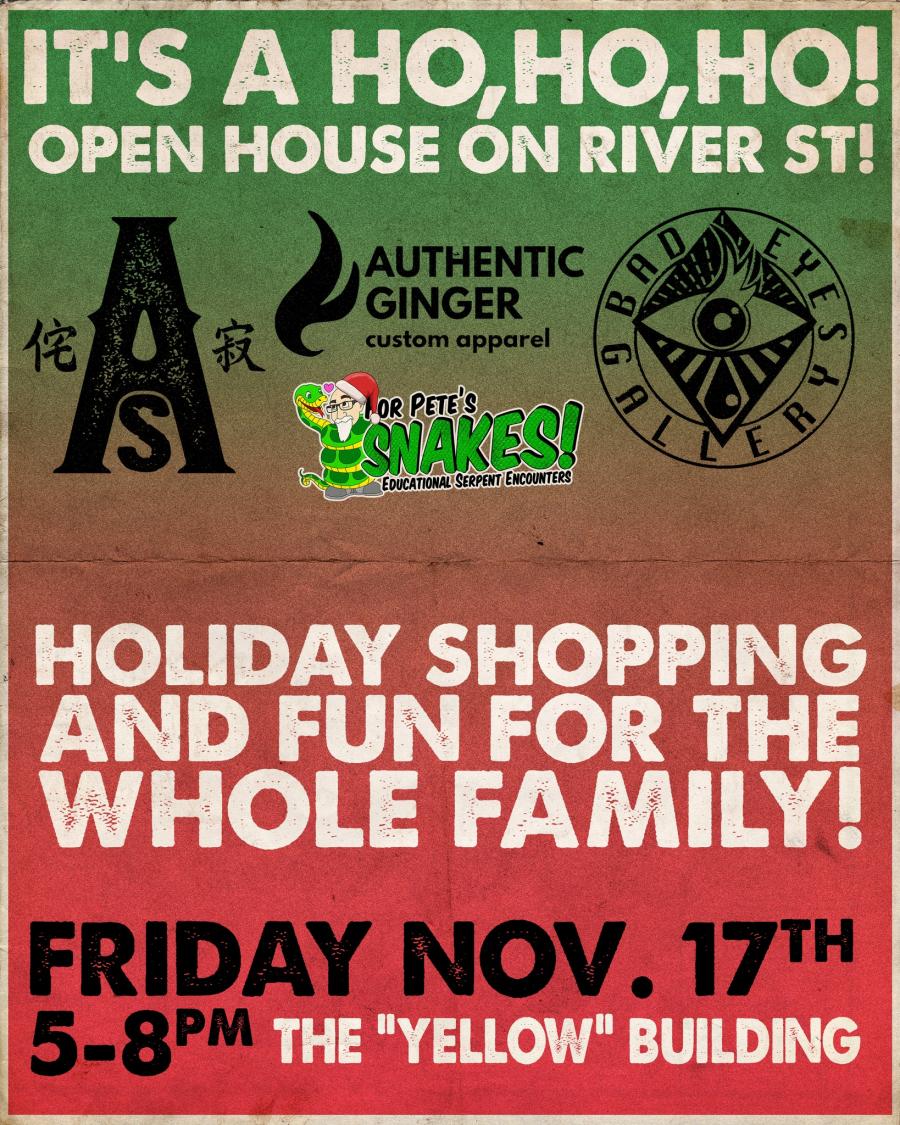 a poster inviting people to shop on River Street on November 17th 