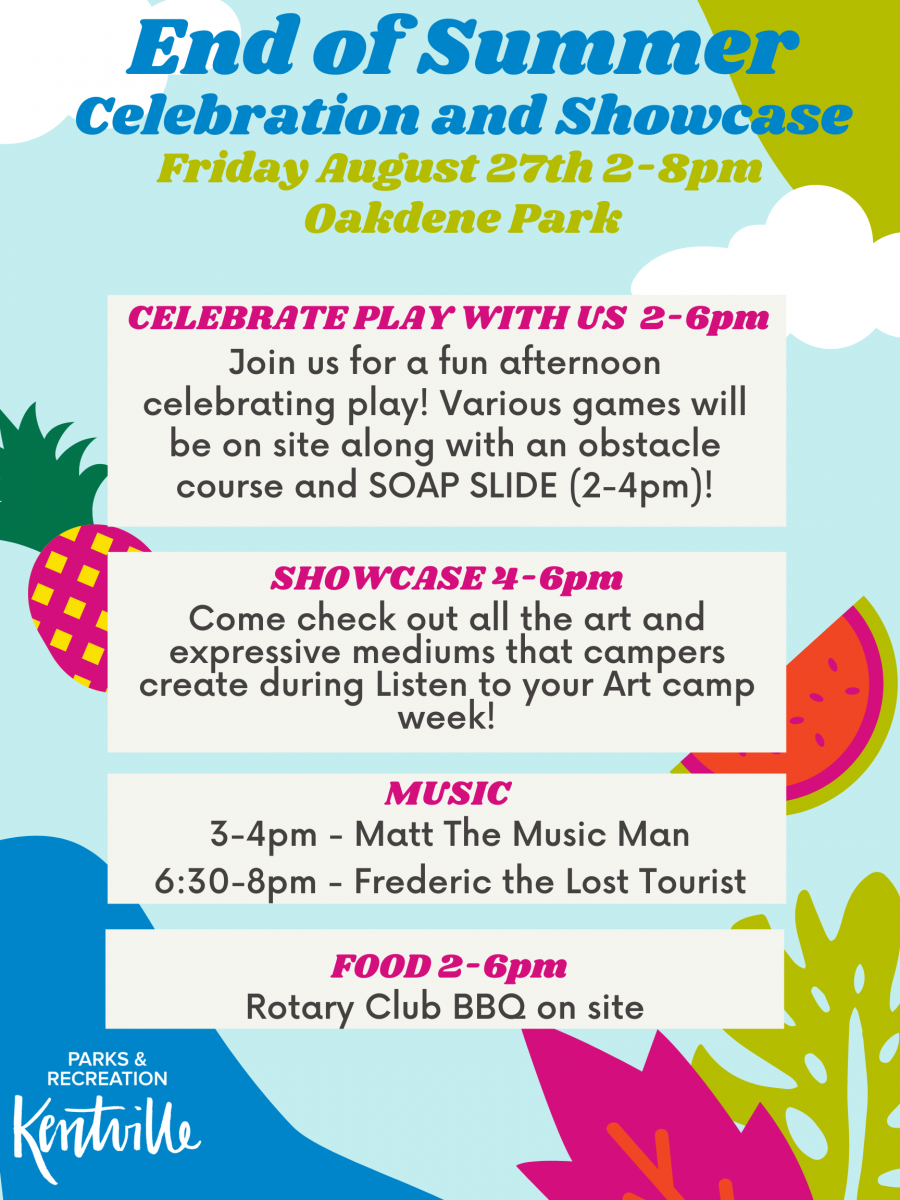End of Summer Celebration and Showcase poster outlining the schedule of events