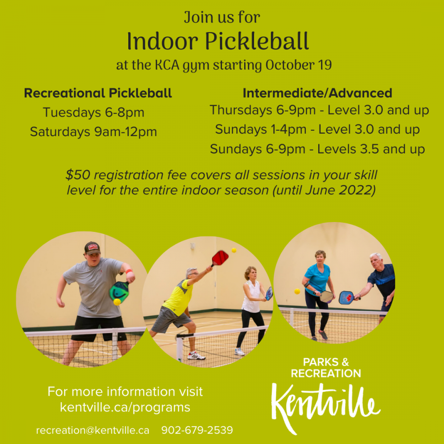 Poster indicating the dates and costs for indoor pickleball