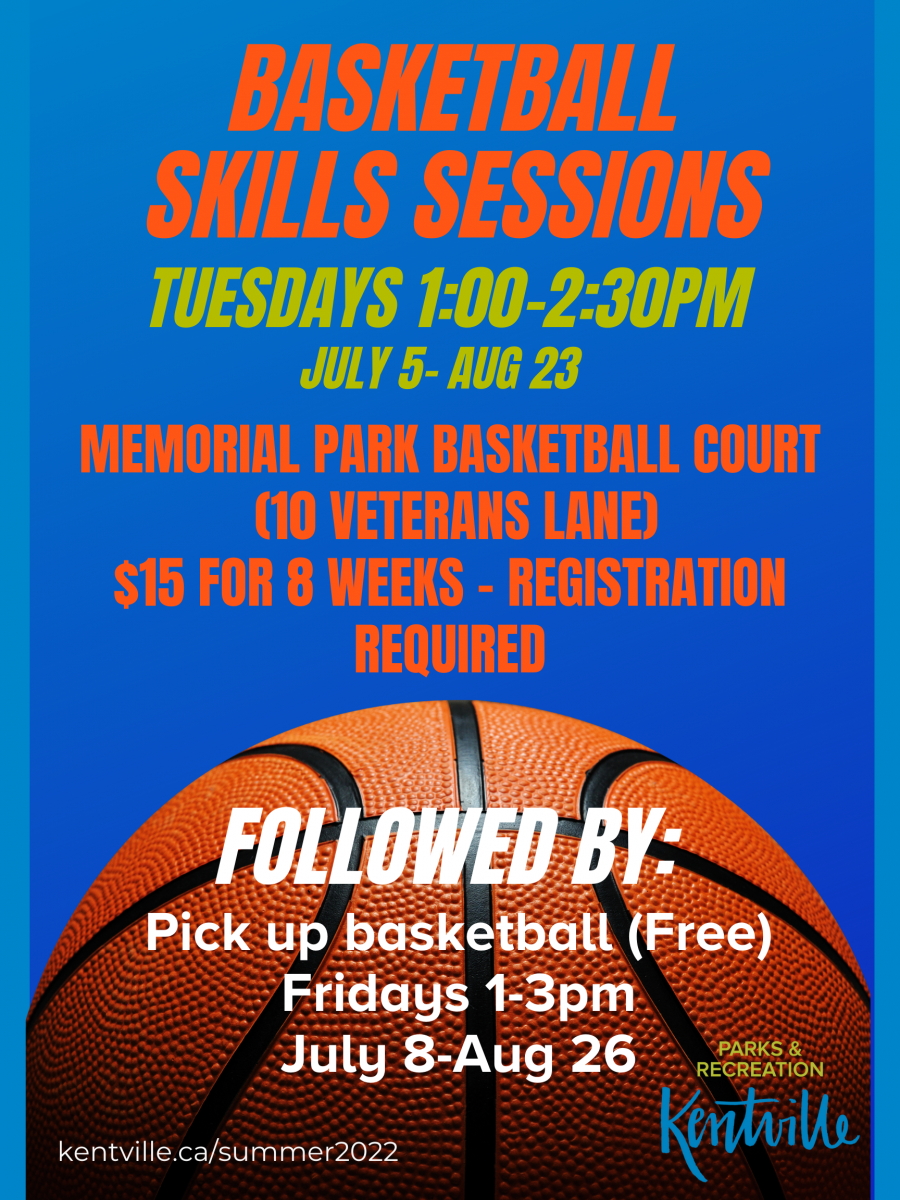 Basketball Skill session, Tuesdays from 1:00-2:30pm starting Tuesday July 5th and ending Tuesday August 23rd. $15 for 8 weeks. 