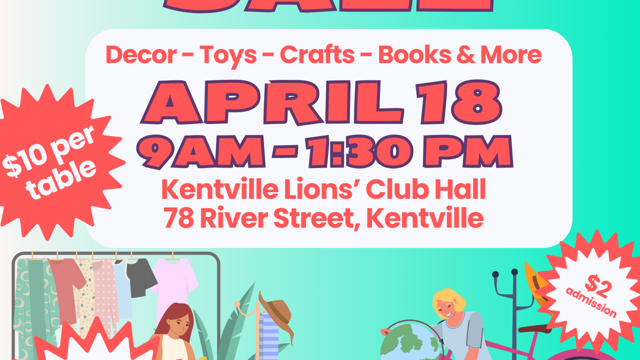 APRIL 18 INDOOR YARD SALE KENTVILLE LIONS' CLUB