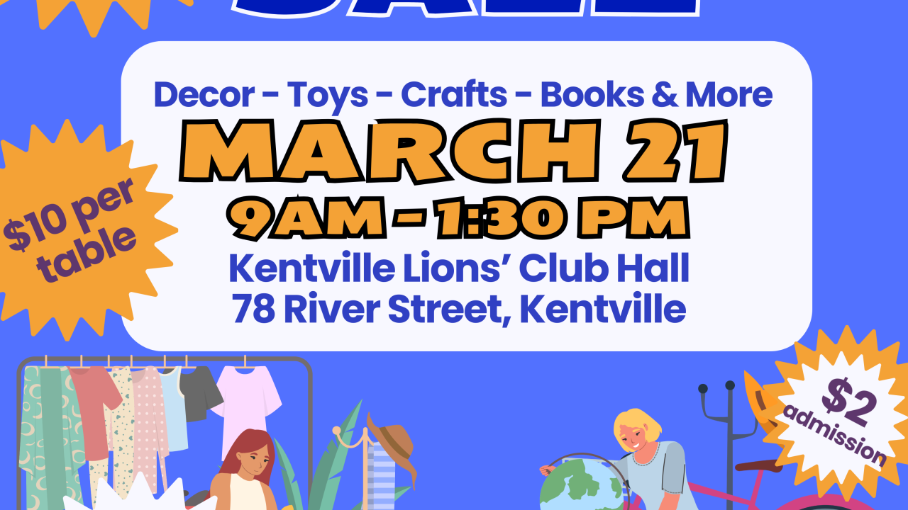 INDOOR YARD SALE March 21 KENTVILLE LIONS' CLUB