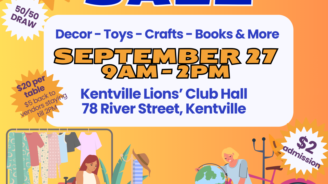 SEPT 27 INDOOR YARD SALE - KENTVILLE LIONS' HALL