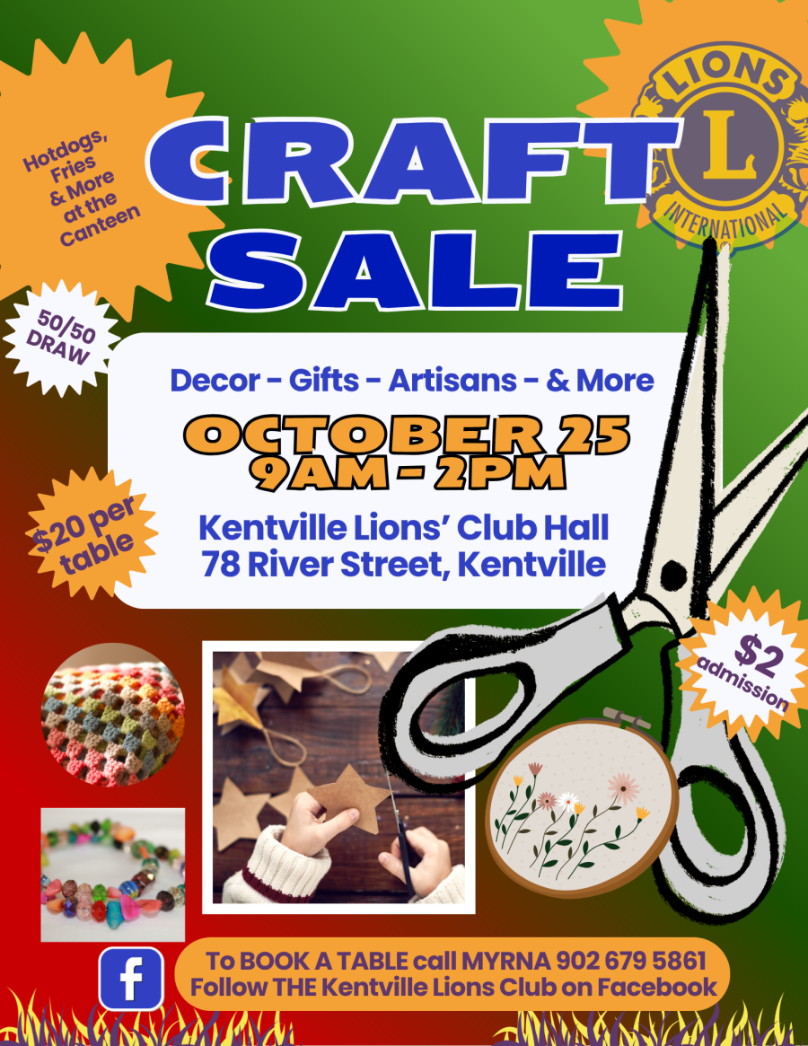 CRAFT SALE OCT 25 Kentville Lions' Hall  $2