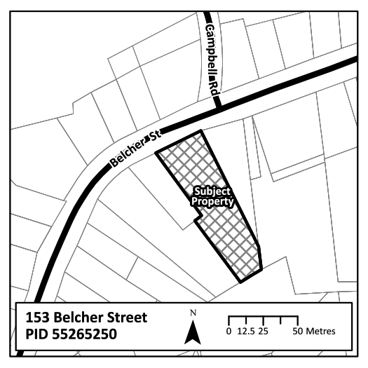 A map showing the geographical location of 153 Belcher Street, Kentville (PID 55265250)