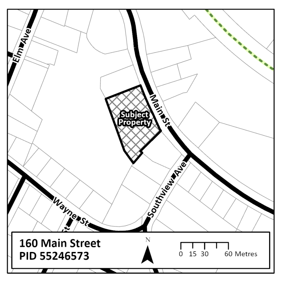A map showing the geographical location of 160 Main Street, Kentville (PID 55246573)