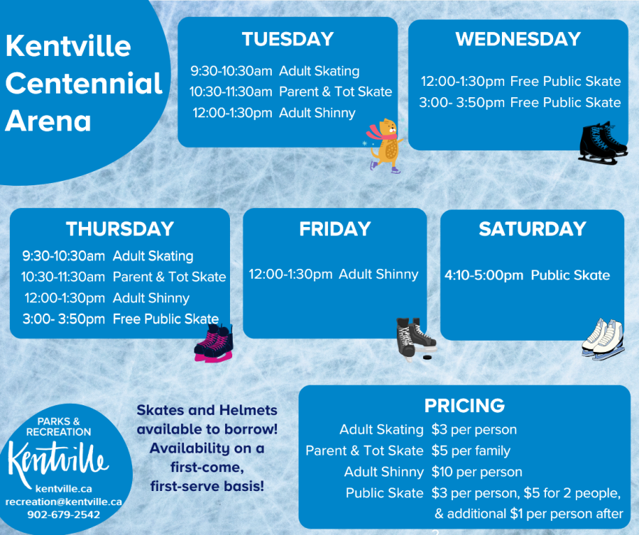 Centennial Arena skate times schedule and pricing