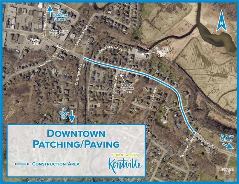 A map shows a construction area at the east end of main street 