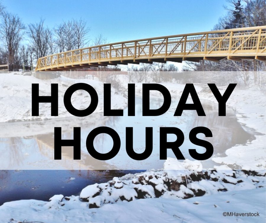 Winter scene with the words Holiday Hours