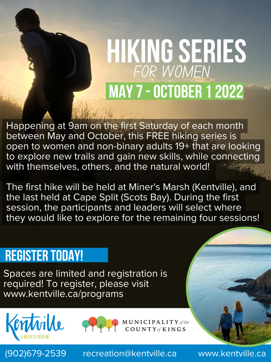 Poster with information on the new hiking series for women and non-binary adults. 