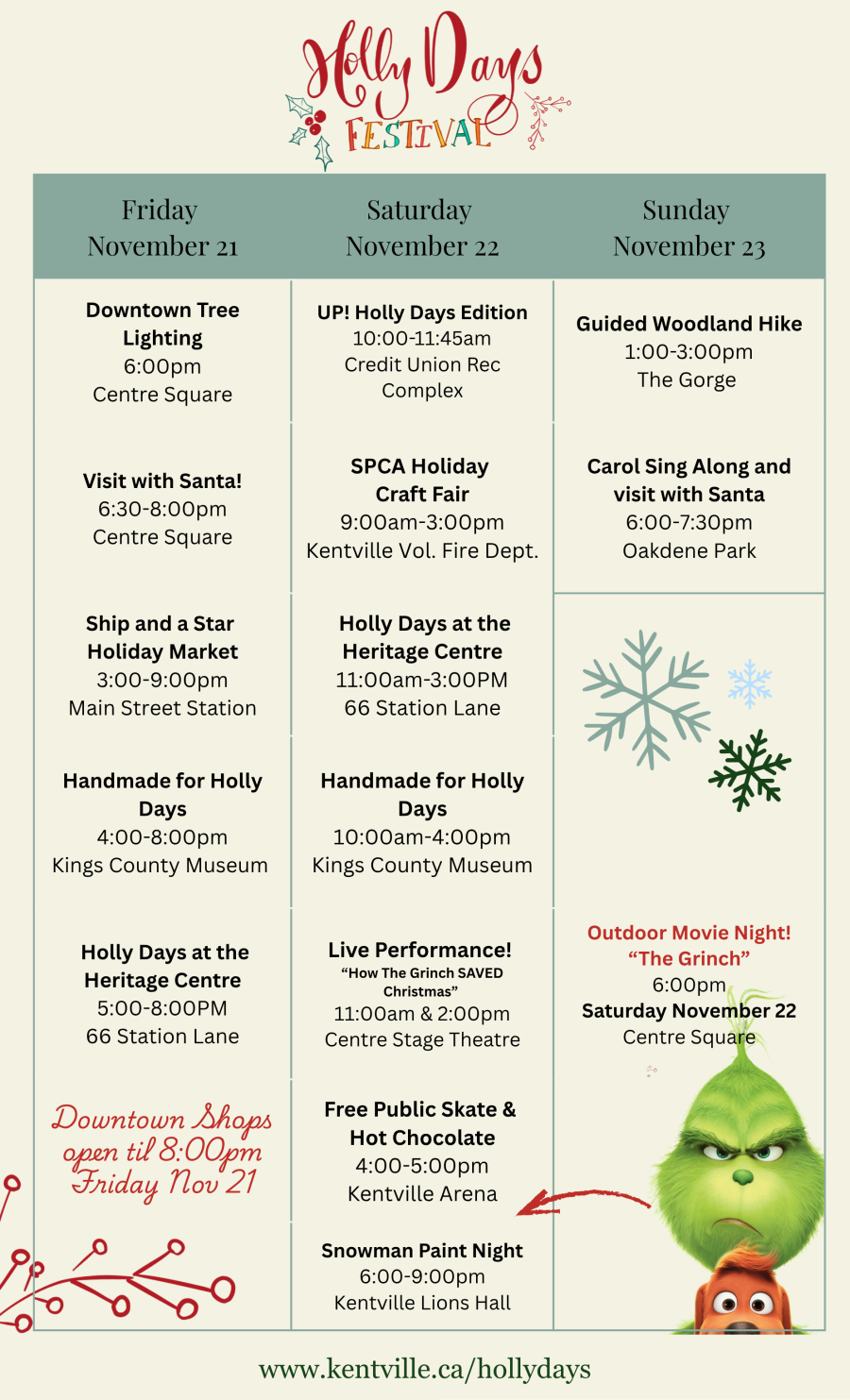 holly days schedule