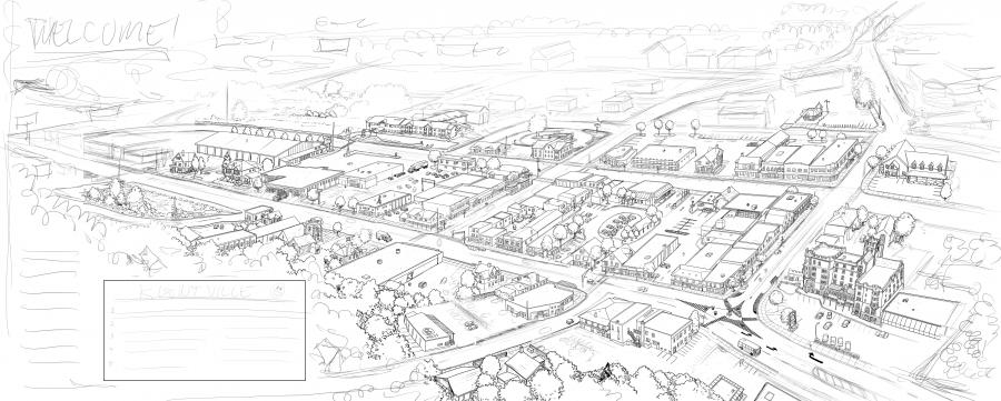 A partially drawn sketch of downtown kentville