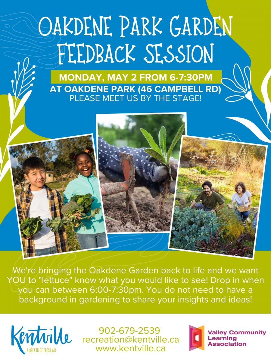 We're bringing the Oakdene Garden back to life and we want YOU to "lettuce" know what you would like to see! Drop in when you can between 6:00-7:30pm on Monday May 2nd. . You do not need to have a background in gardening to share your insights and ideas!