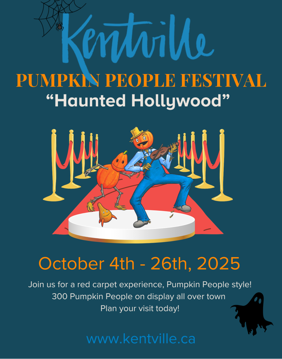 a poster shows the theme for the 2025 pumpkin people festival as "haunted hollywood"