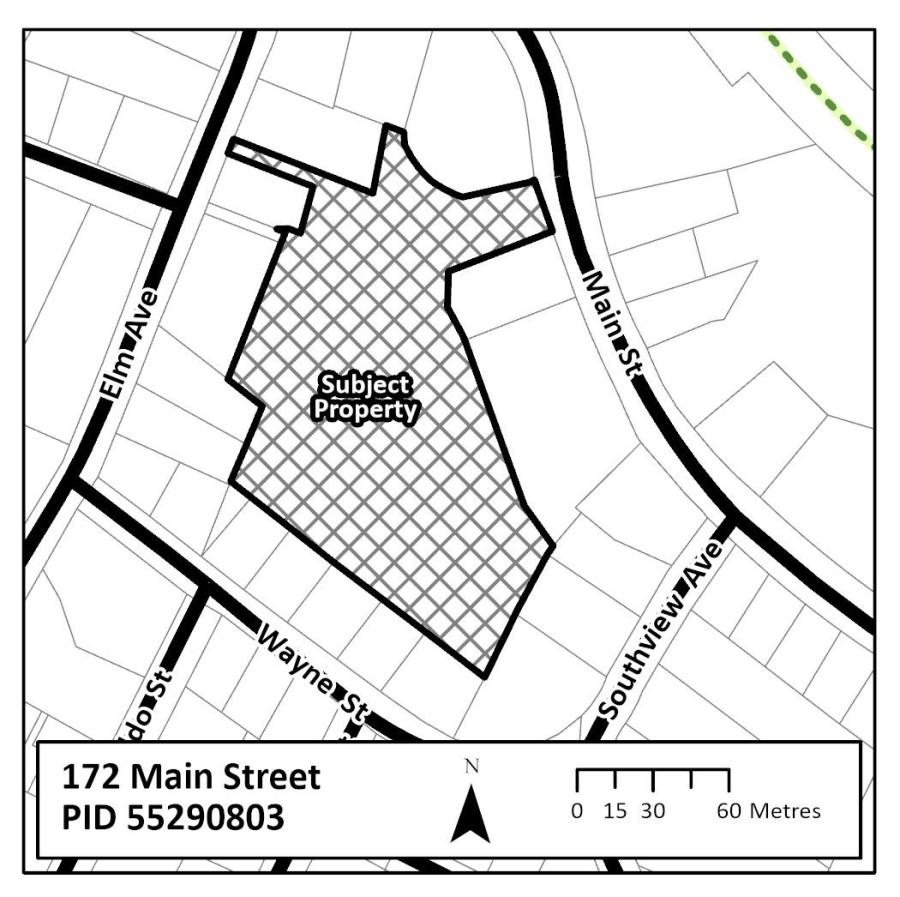 A map showing the geographical location of 172 Main Street, Kentville (PID 55290803)