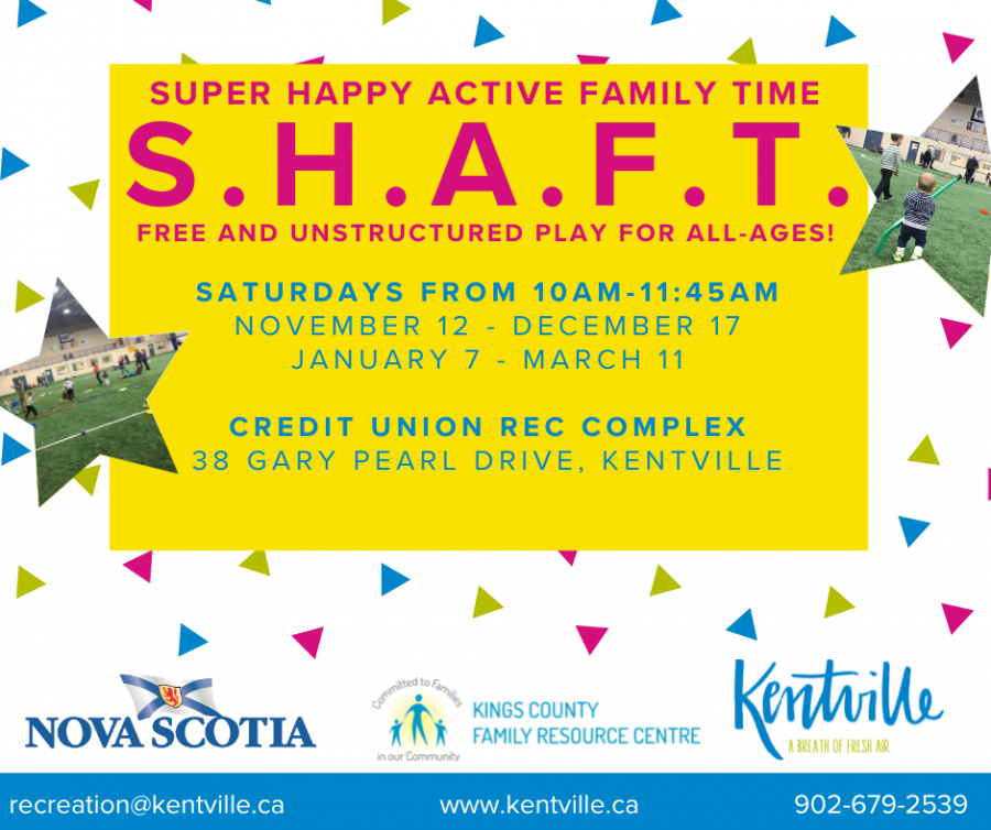 S.H.A.F.T program Poster. Saturday at the Credit Union Rec Complex from 10am-11:45am. 