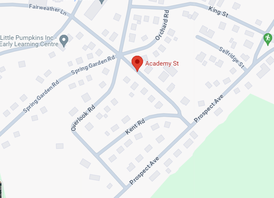 a map showing the location of Academy Street in Kentville