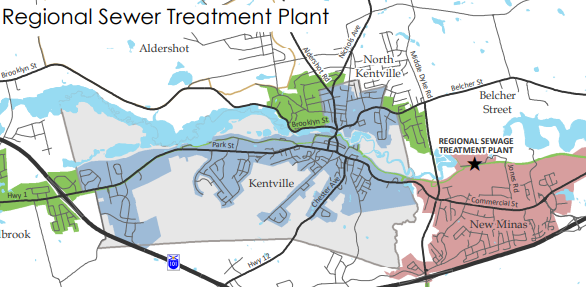 a map showin service areas of the regional sewer treatment plant in kings county