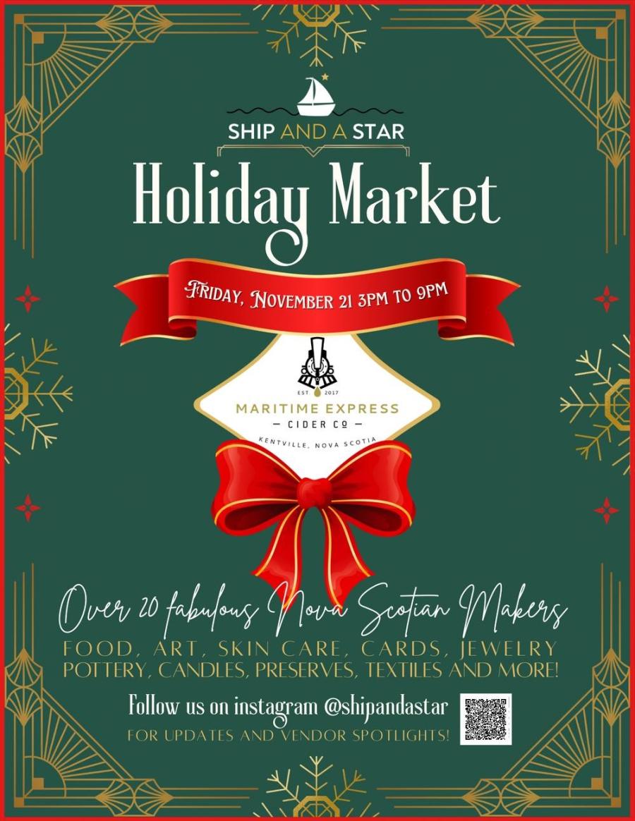 holiday colours on a poster show details of a market event being hosted in kentville