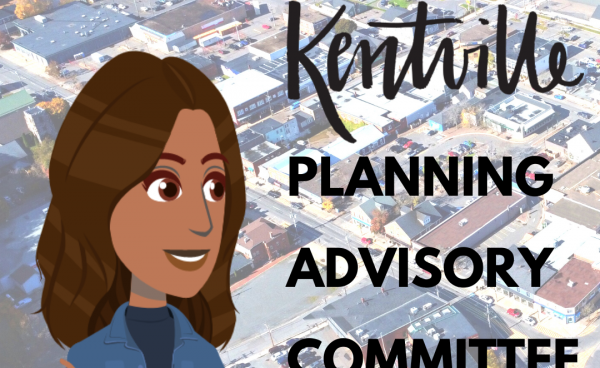 A cartoon of a woman and the words "Kentville Planning Advisory Committee"