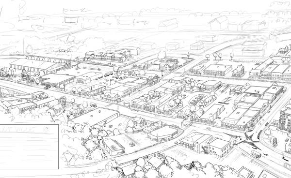 A partially drawn sketch of downtown kentville
