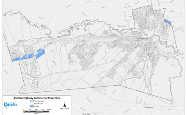 a map showing the town of ketnville in it's entireity including roads and property lines and rivers